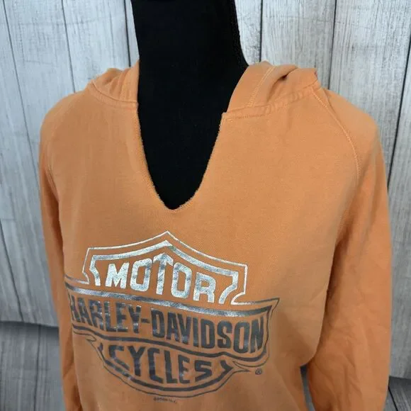 Harley-Davidson Motorcycles Women's XL Orange Long Sleeve Pullover Hoodie - Picture 2 of 8